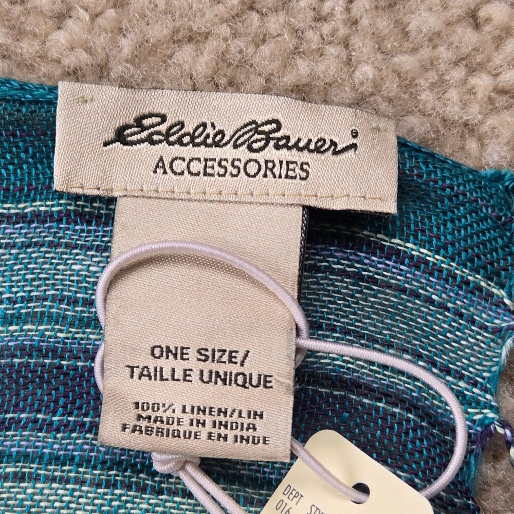 NWT Eddie Bauer 100% Linen Scarf Blue Green - Picture 2 of 8